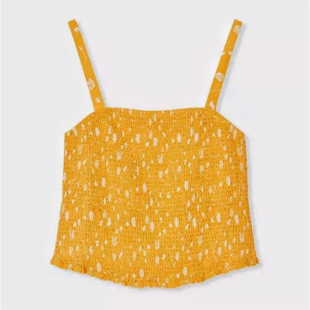 Torrid Challis Smocked Crop Top Mustard Yellow White Stretchy 3X Plus